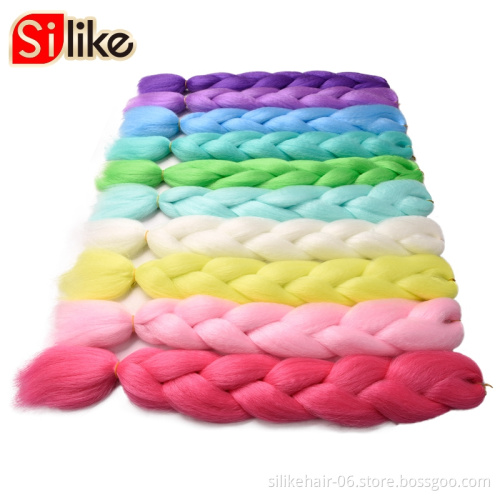 Wholesale  high quality raw material ombre jumbo braid  24inch 100g 10colors  glowing synthetic hair extension synthetic hair